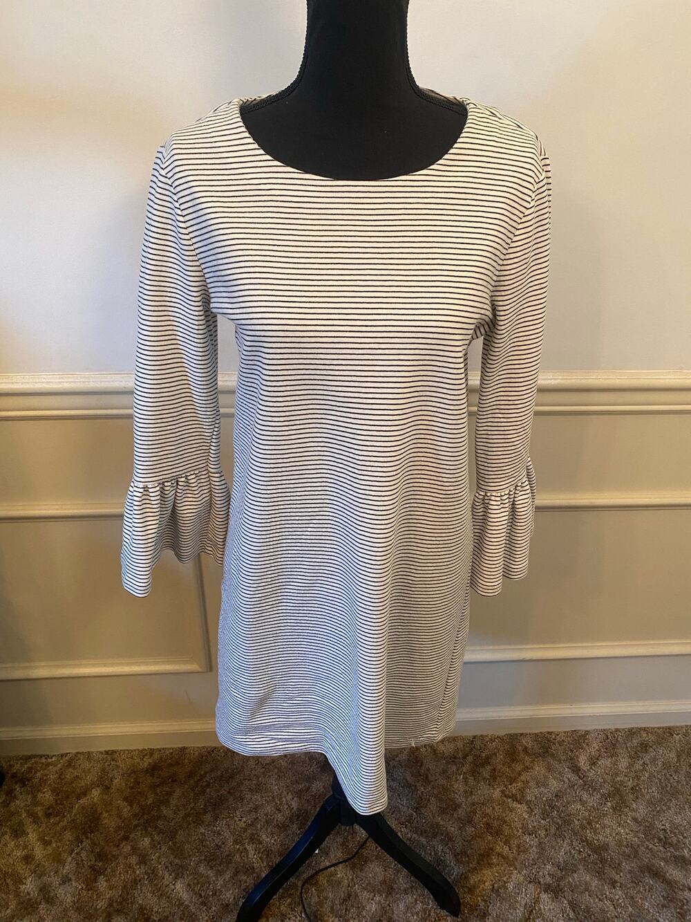 J. Crew Factory Striped Flare Bell Ruffle Sleeve Shift Mini Knee Length Dress